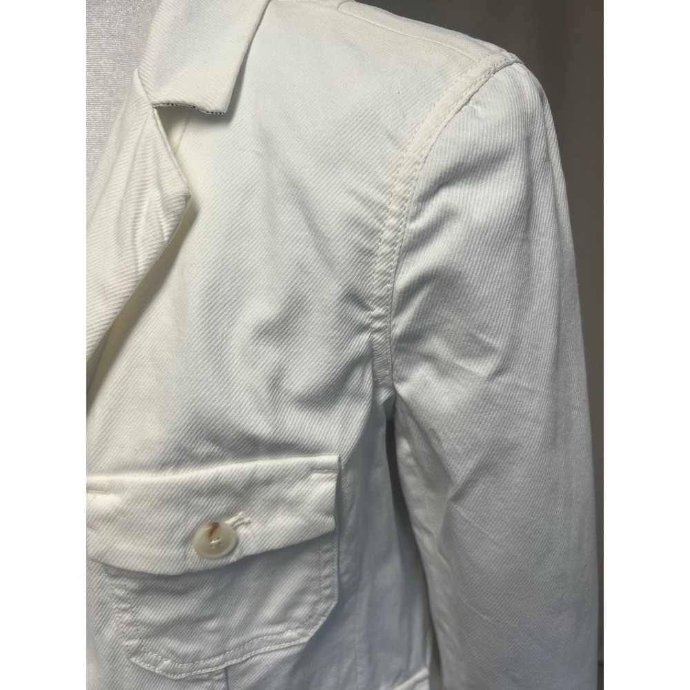 Anthropologie Cottagecore Blazer Jacket White Cargo Pocket Sz 6 Military Coastal - Picture 3 of 10
